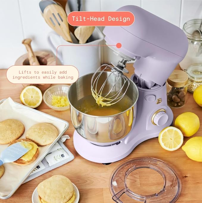 Beautiful 3.5Qt Stand Mixer by Gourmias, Tilt-Head Electric Mixer with 12 Speeds, Stainless Steel Bowl, Compact Kitchen Mixer for Baking, Dough, Whipping and Mixing (Lavender)