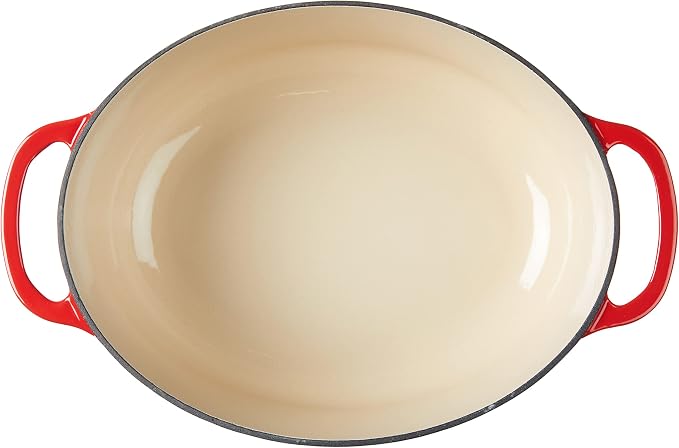 Lodge Oval Dutch Oven - Enameled Cast Iron Oval Dutch Oven with Lid - Family Size Cooking Pot with Dual Handles for Sourdough Bread Baking & Everyday Cooking - 7 Quart - Red