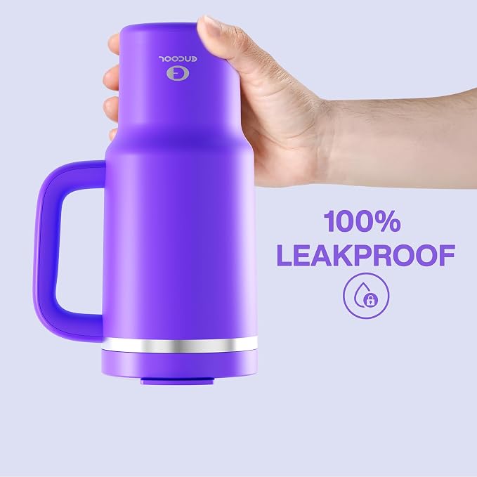 32 oz Tumbler with Handle and Straw: Stainless Steel Insulated Tumbler Keeps Cold for 24 Hours, Leakproof Travel Cup Fits in Cup Holder and BPA-Free,Violet