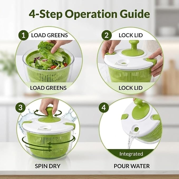 Salad Spinner-Lettuce Spinner, 5QT | Best Fruit Washer, Spinner Bowl, Easy-Spin Handle
