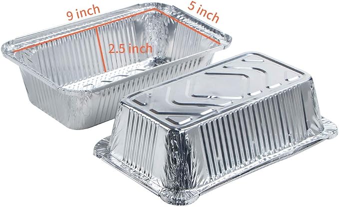Webake Large Aluminum Foil Tin Pans 9 x 5 inch Disposable Aluminum Foil Take-out Containers 3 Lb Foil Bread Pan Loaf Pans Baking Pans For Cake Toast - Pack of 30 with Lids