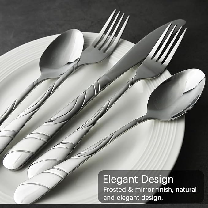 40-Piece Silverware Set for 8, 18/0 Frosted & Mirror Finish Stainless Steel Vintage Flatware Set, Modern Cutlery Set for Home Wedding Restaurant Housewarming Party Event Serving For 8