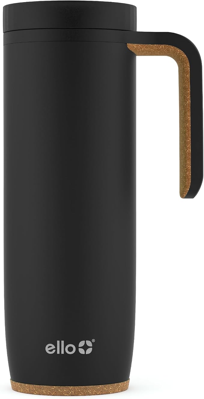 Ello Magnet 18oz Insulated Stainless Steel Travel Mug with Handle, Matte Black