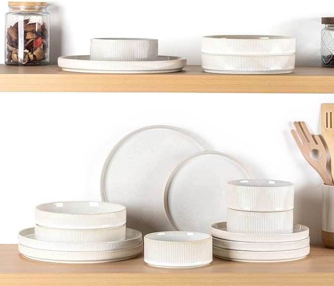 7.5" Ceramic Pasta Bowls Set of 4, Salad Bowls | Versatile Serving Bowls for Pasta, Salad, Fruit & Noodles, Housewarming & Wedding Gift, Reactive White