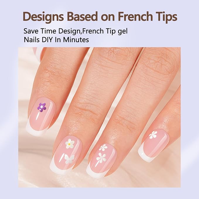 Misssix 150Pcs French Tip Press on Nails Short Square Pink Gel Fake Nails | No Need to File 3 in 1 Tips Pre-lasting, Fake Nails for Nail Art DIY 15 Sizes