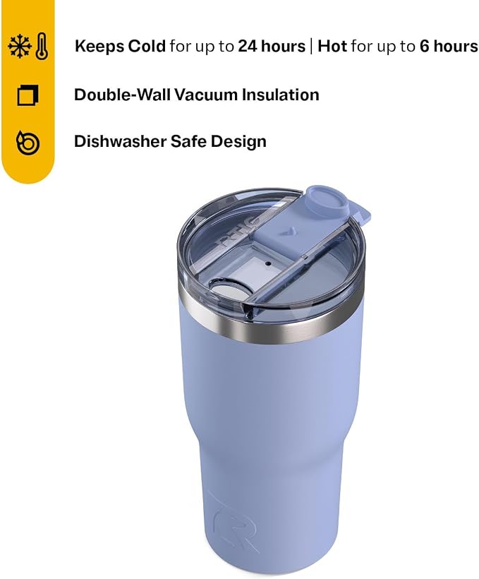 RTIC 30oz Essential Tumbler with Lid, Ceramic Lined, Insulated, Stainless Steel, Metal, Double Wall Vacuum-Insulation, Travel Cup for Iced Coffee, Tea, Hot and Cold Drink, Periwinkle