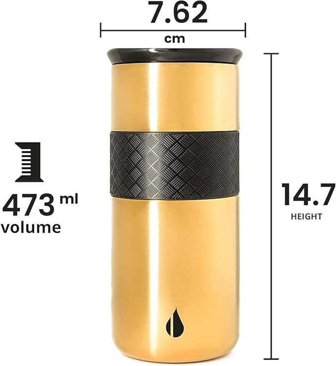 Elemental Artisan 16oz Triple-Wall Insulated Coffee Tumbler w/Ceramic Lid | Triple Wall Coffee Travel Mug, Reusable Stainless Steel Coffee Tumbler; Thermal Coffee Cups for Hot (6 Hrs) & Cold (18 Hrs)