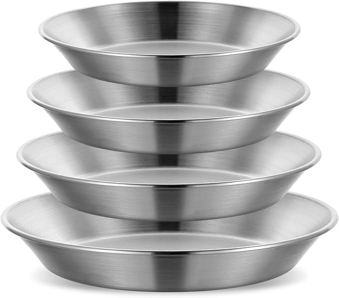 4 Pcs Stainless Steel Pie Pan Set, Pizza Pan Deep Pie Dish Pie Plate Baking Tray Dishes for Pizza Baking Serving Oven Grill, 4 Sizes