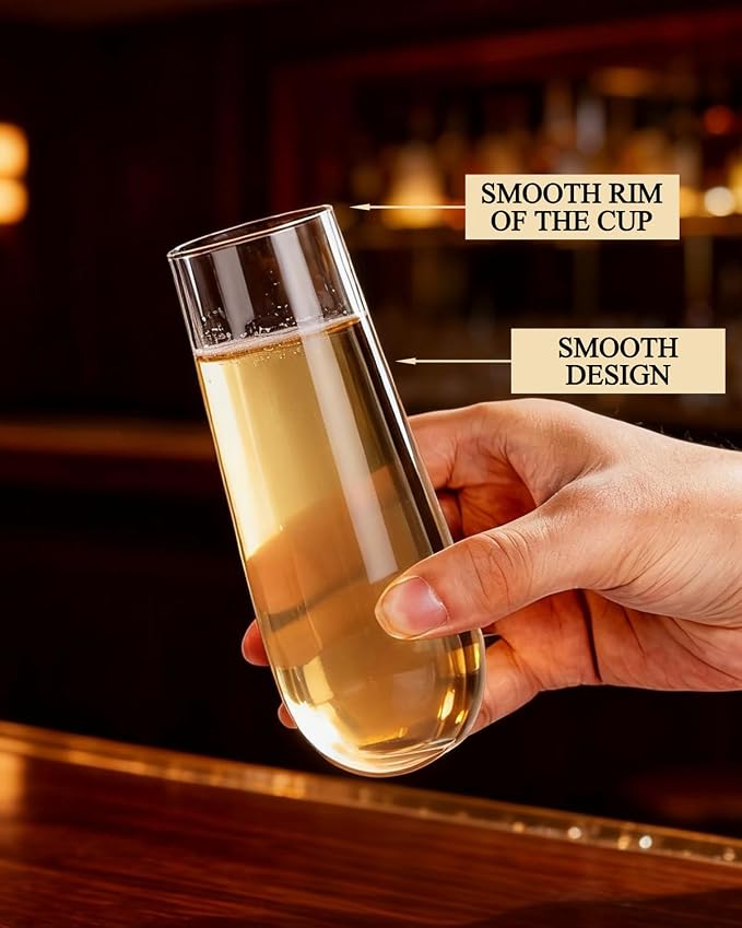 Ciaell 24 Pack Plastic Champagne Flutes for Weddings Birthdays | 9 oz Stemless Mimosa Glasses, Heavy Duty Plastic, Champagne Mimosas Wine for Parties Bars Anniversaries