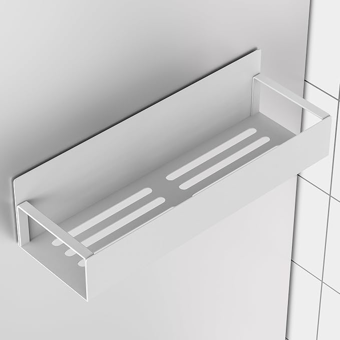 Metal Magnetic Spice Rack for Refrigerator with Hooks White | Magnetic Shelves Heavy Duty for Fridge in Kitchen, Seasoning Storage Organizer, For Oven Washer and Dryer, For Heavier Items