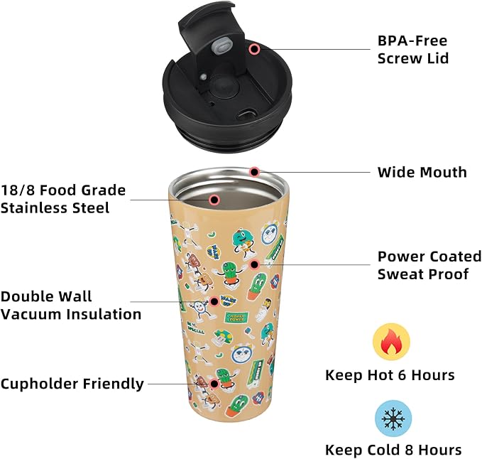 BJPKPK 22 oz Coffee Tumbler with Straw, Insulated Stainless Steel Cup | Double Wall Vacuum, Leak Proof Lid, Keeps Hot/Cold/Iced, BPA Free, Cupholder Friendly, Travel, Spring Party-Brown