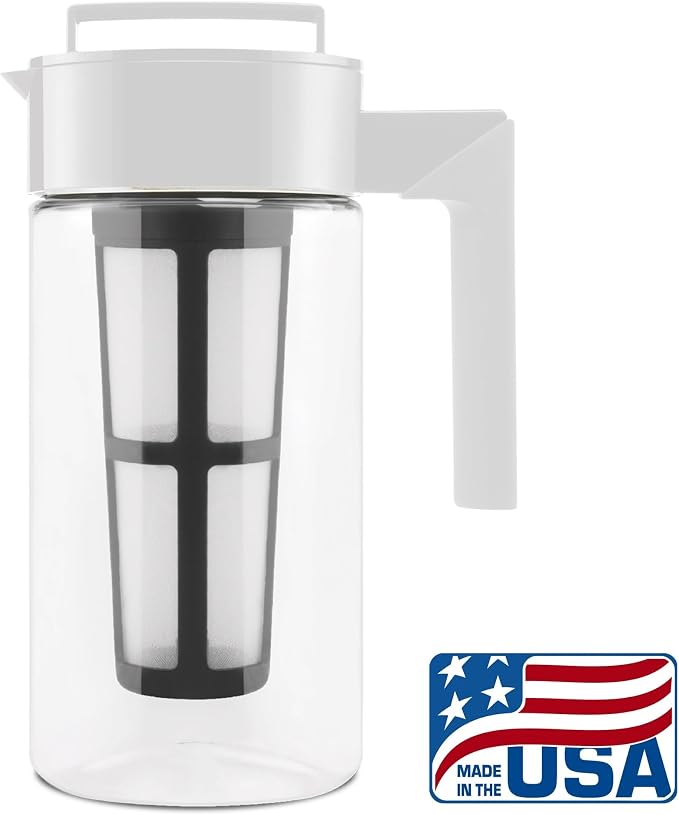 Takeya Deluxe Cold Brew Coffee Maker - BPA-Free Tritan Pitcher with Airtight Leakproof Lid, Silicone Grip Handle, Fine-Mesh Filter - Shatter-Proof, Dishwasher Safe, Made in USA - 1 Quart/White