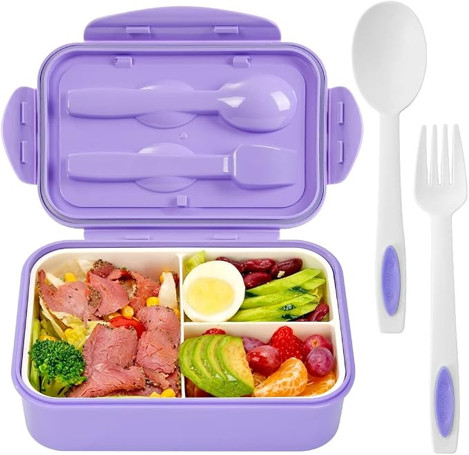 LOVINA Bento Lunch Box for Adults Kids - 1100ML/Built-in Utensil, BPA-Free | Durable, Lightweight Lunch Box Container, Perfect Size for On-the-Go Meal, Food-Safe Materials(Purple)