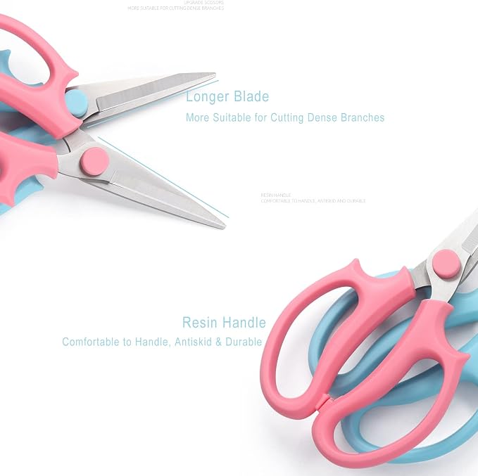 Leize Flower Scissors, Premium Thickened Stainless Steel Floral Shears, Strong Pruner for Flowers, Branches and Leaves (Blue Slender)