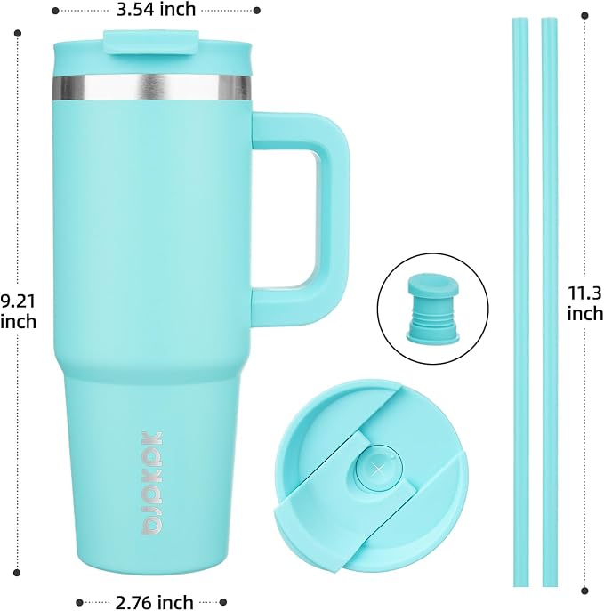BJPKPK 30 oz Insulated Tumbler with Handle & Straw, Stainless Steel | Double Wall Vacuum Insulation, Leak Proof, BPA Free, Dishwasher Safe, Cupholder Friendly, Travel & Outdoor, Turquoise
