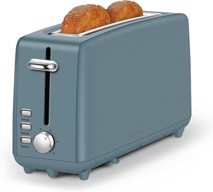 SEEDEEM Stainless Steel Toaster 2 Slice Slim, 10" Single Long Slot, Surf | 6 Shade Settings, Extra Wide Slot Fits Bagels & Artisan Bread, Defrost, Cancel Function, Removable Crumb Tray