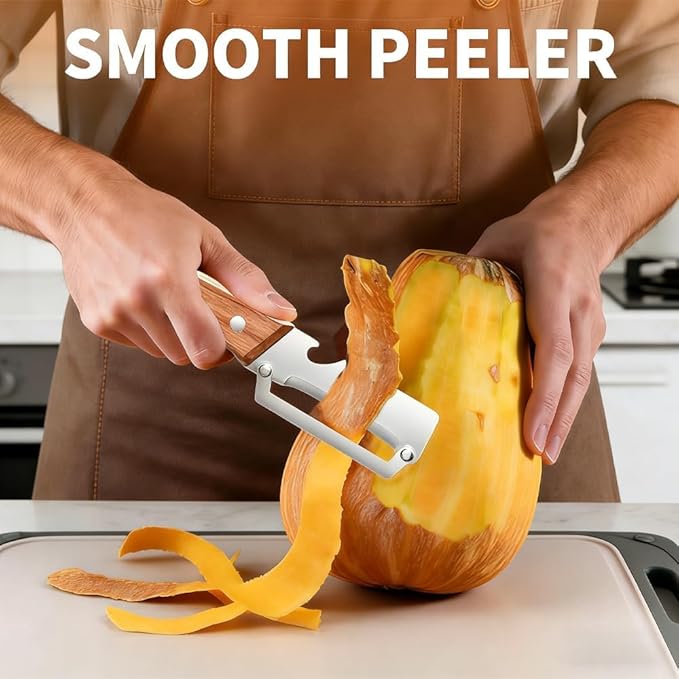 2026 Multi-Functional Vegetable Peeler fo Kitchen: 2 in 1 Stainless Steel Peeler with Wooden Handle and Bottle Opener - Peelers for Potato Pumpkin Papaya Zucchini (1)