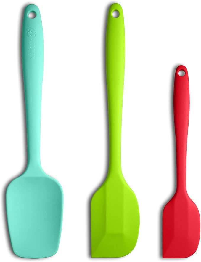 3-Piece Silicone Spatula Set, 600°F Heat Resistant, Multicolored | Stainless Steel Core, Silicone Rubber Spatulas for Nonstick Pans, Spatula, Spoonula and Mini Spatula for Cooking and Baking