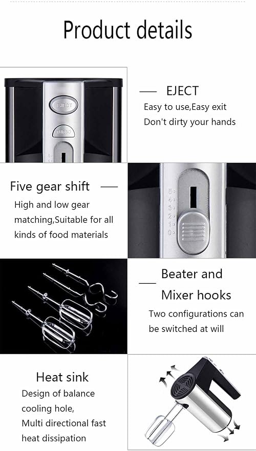 800W Electric Hand Mixer Kitchen Handheld Mixer 5 Speed Powerful with Turbo for Baking Cake Lightweight & Personal Electric Mixer with Egg Baking Beaters Dough Hooks, Whipping Mixing Cookies
