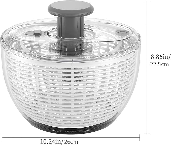 quick press salad spinner and vegetable washer tool for lettuce spinner capacity Fruit Washing Bowl with fruit washing bowl with strainer dehydrator kitchen appliances (Large - 6.34 qt)