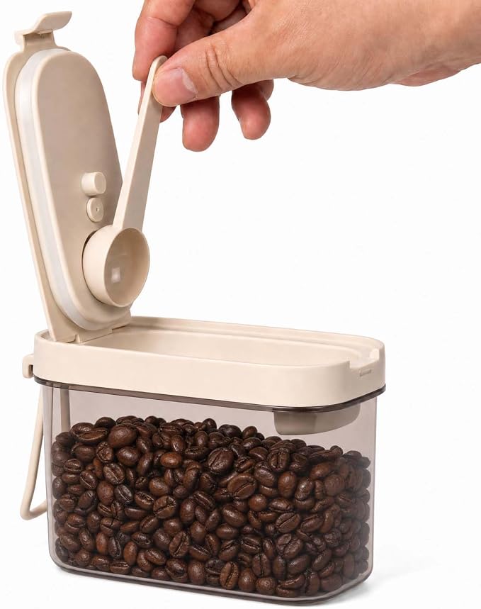 Airtight Coffee Canister with Scoop, 14oz Food Storage Container | Built-in Magnetic Scoop, BPA-Free, Portable with Carry Rope, for Ground Coffee, Beans, Sugar, Spices, Kitchen Pantry, 400ml