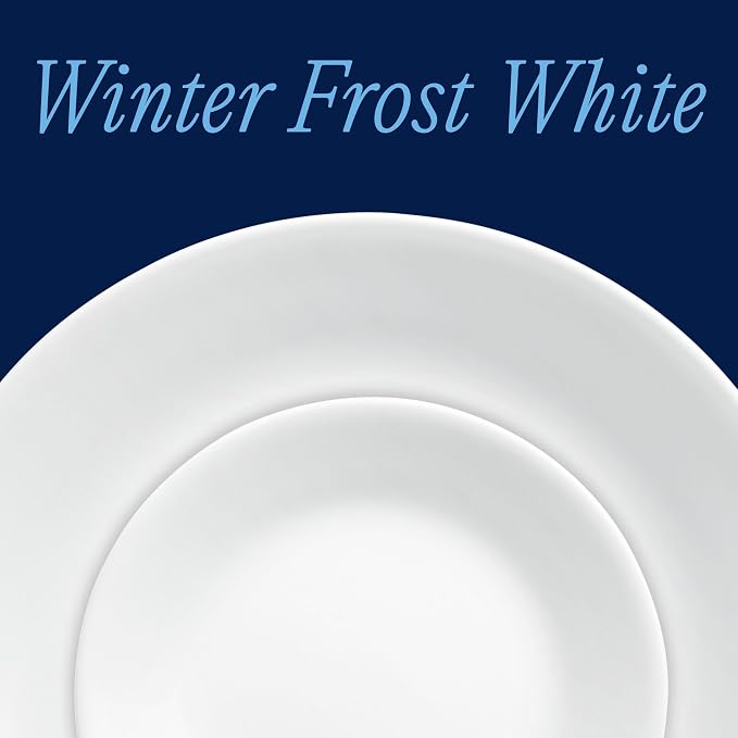 Corelle Vitrelle 38-Piece Service for 12 Dinnerware Set, Triple Layer Glass and Chip Resistant, Lightweight Round Plates and Bowls Set, Winter Frost White