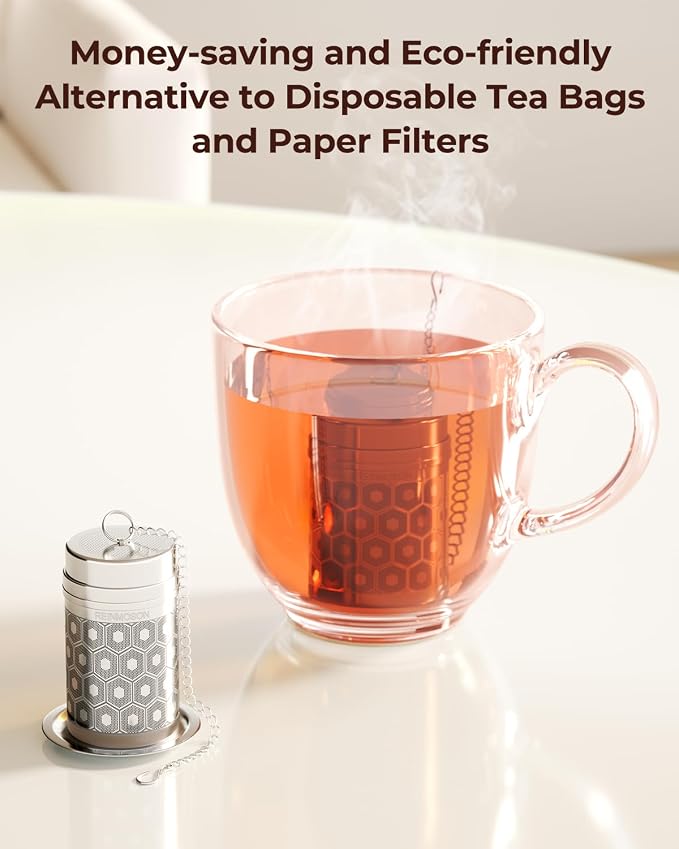 Mini Tea Strainer for Loose Tea Fine Mesh Tea Infuser 1.2”x2.2” | 304 Stainless Steel Tea Ball for Loose Leaf Tea, Updated Slim Threaded Lid, Tea Steeper for Cup, Mug, Teapot, Kettle, Bottle