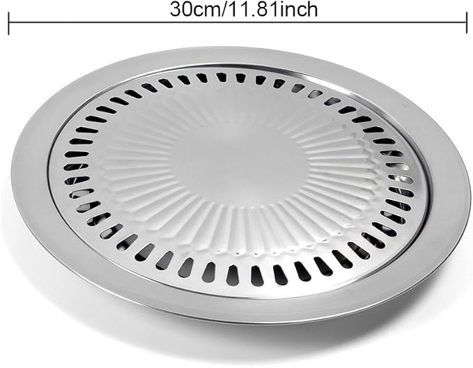 Korean BBQ Grill Pan Stainless Steel Round Stovetop Pan 11.81 In | Ideal for small-batch indoor grilling of meats and vegetables on compatible stovetops or hot plates