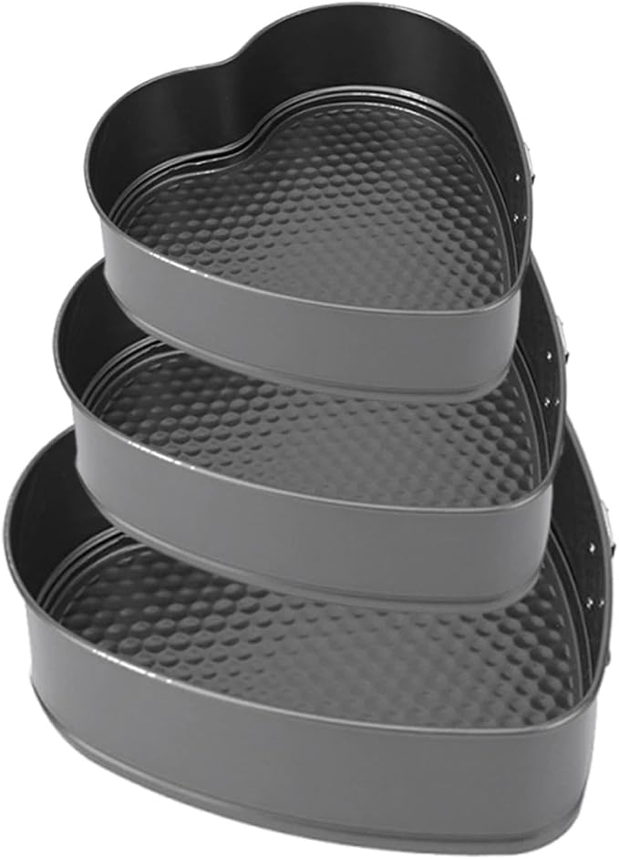 3pcs Springform Pan, 7,8,9 Inch Cheesecake Pans with Removable Bottom, Carbon Steel Baking Pans Nonstick Baking Tin Cake Mould for Small Pizza Pie (Heart Shape)