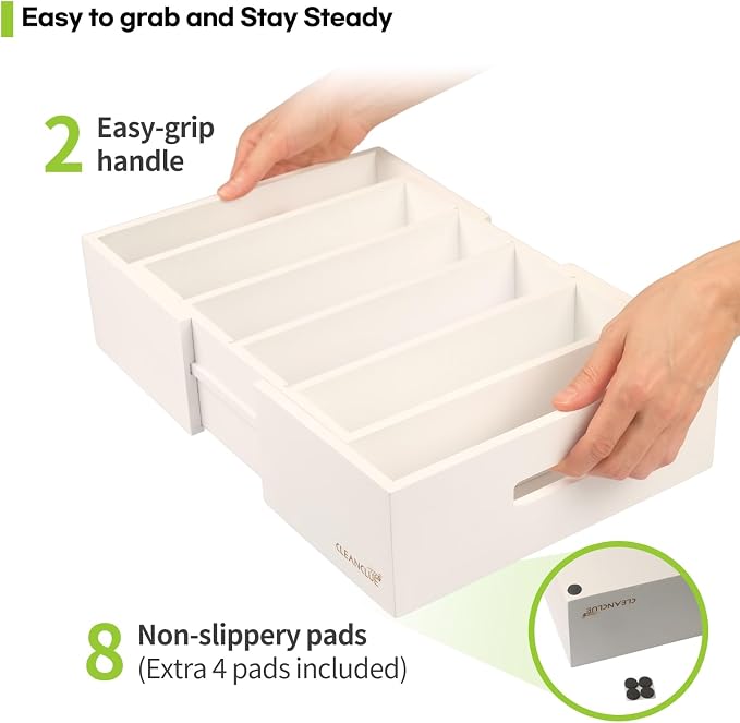 Expandable Bamboo Kitchen Cabinet Organizer for Food Container Lids Holder | Adjustable drawer organizer with 3 dividers for food container lids, bamboo lid organizer for kitchen cabinet lid storage