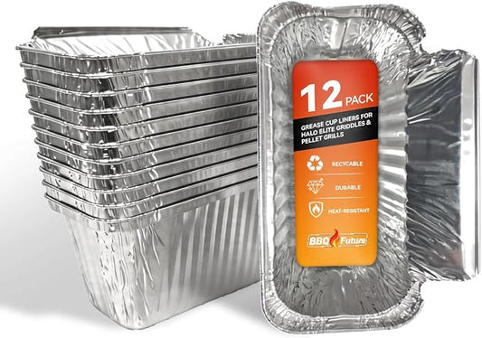 12 Pack Grease Container Foil Liners for HALO Elite Griddles &Pellet Grills | Aluminum Drip Pans for HALO XL Grease Management System, Heavy-Duty Leak-Proof Disposable Grill Grease Catchers