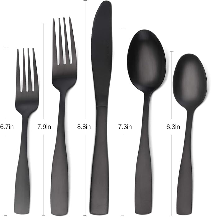 O.C.E. Matte Black Silverware Set, O.C.E. Satin Finish 30-Piece Stainless Steel Flatware set, Tableware Cutlery Set Service for 6, Utensils for Kitchens, Dishwasher Safe