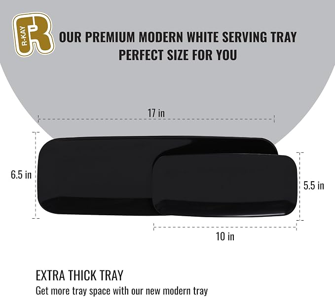 R-kay 4 Pack Plastic Serving Trays for Party - Black Serving Tray 17 by 6.5 in - Heavy Duty Dessert Trays for Food - Rectangular Party Serving Trays - Premium Party Trays - Black Platters