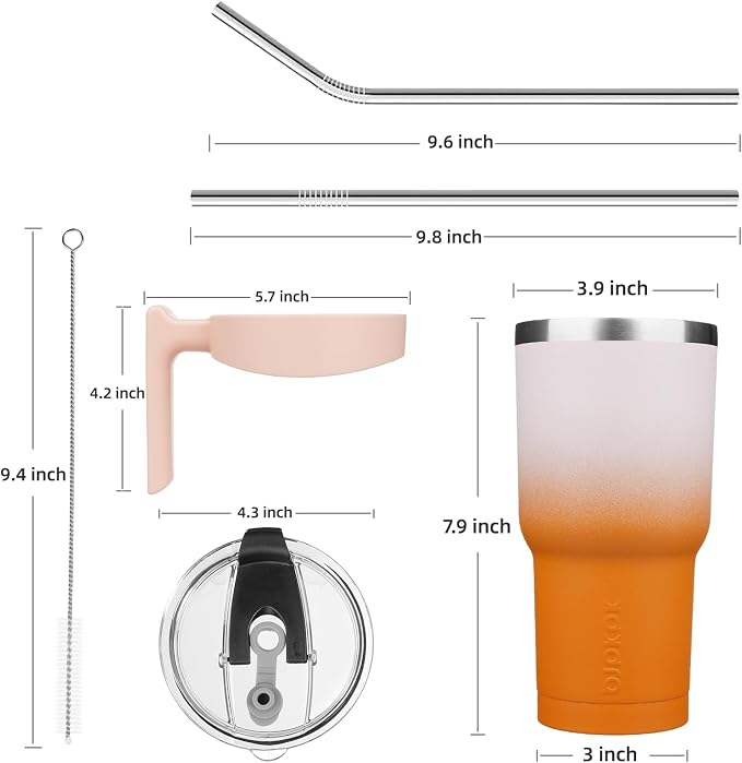 BJPKPK 30 oz Tumbler with Handle & Straw, Insulated Stainless Steel Mug | Double Wall Vacuum, Keeps Hot/Cold, Thermal Cup, BPA Free, Dishwasher Safe, Cupholder Fit, Coffee & Travel, Coral