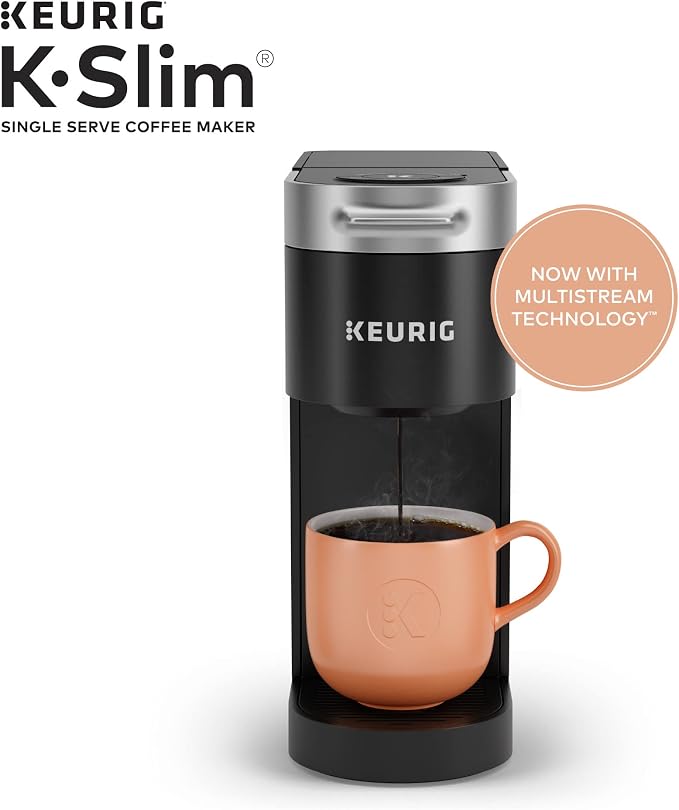 Keurig K-Slim Single Serve K-Cup Pod Coffee Maker, Multistream Technology, 3 Brew Sizes, Slim and Sleek Design, 46oz Removable Reservoir, Black | Multistream Technology, 3 Brew Sizes, Sleek Design, Removable Reservoir
