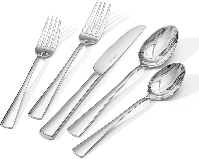 18/10 Flatware set for 12, 60 Piece Stainless Steel Silverware Cutlery Set | KINGSTONE Forged Cutlery Set, Mirror Polished Knives Fork and Spoon Utensils, Dishwaher Safe for Restaurant, Wedding, Party