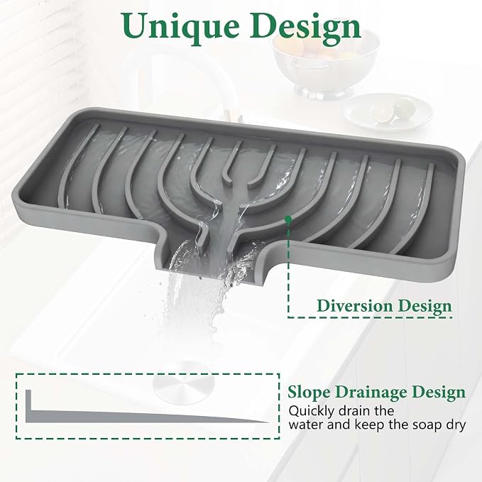 GUUKIN Sponge Holder for Kitchen Sink, 10"x 4" Kitchen Sink Organizer, Sink Caddy and Soap Tray,Compatible with Scrub Daddy, Kitchen Sink Accessories (Grey)