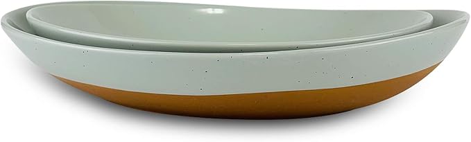 MORA Ceramic Large Serving Bowls- Set of 2 Oval Platters for Entertaining. Modern Kitchen Dishes for Dinner, Fruit, Salad, Turkey, etc. Oven and Dishwasher Safe, 110/80 oz, 16" / 14.6" - Earl Grey