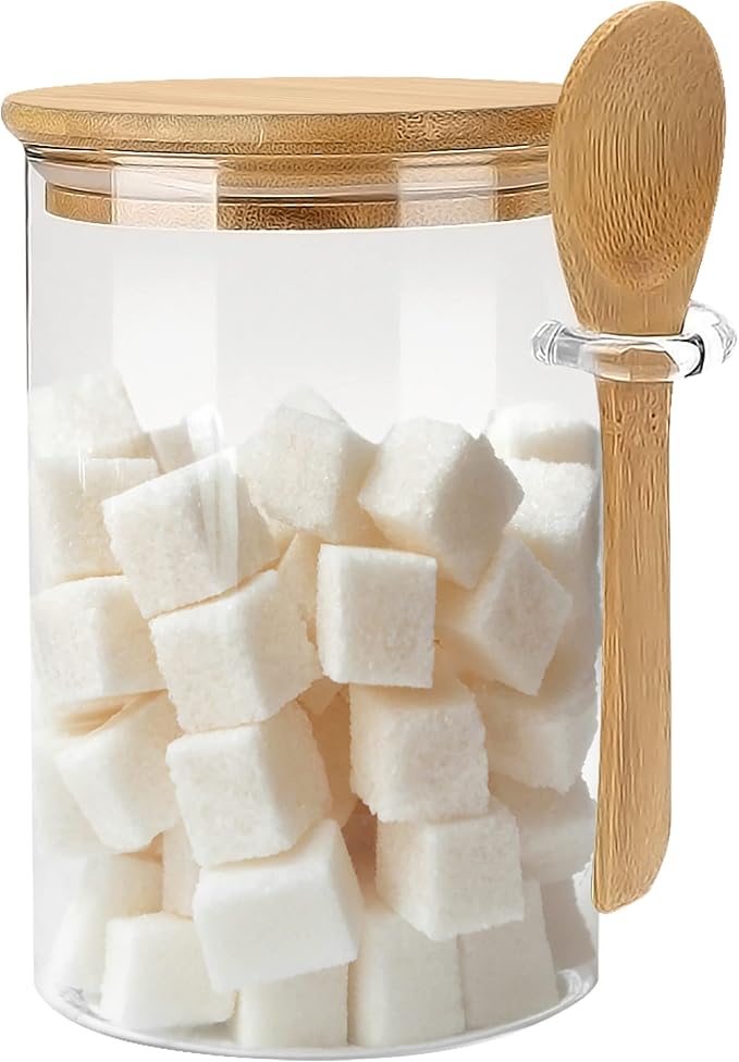 15 oz Glass Sugar Container, 1 Pack Coffee Container, Glass Jars with Lids | Seal, BPA-Free, Bamboo Soop, Coffee Bar Accessories, for Coffee Beans, Creamer, Salt, Overnight Oats, Brown sugar, Candy, Tea