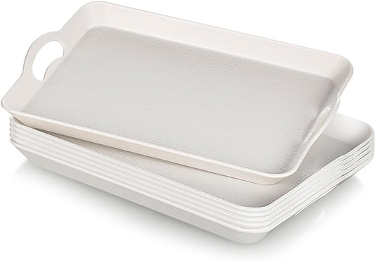 Kathfly 6 Pack 16" x 11" Serving Trays with Handles, Plastic Tray, White | PP Material, Anti-skid Texture, Decorative Food Tray, for Restaurant, Hotel, Kitchen, Party; Not Microwave/dishwasher Safe