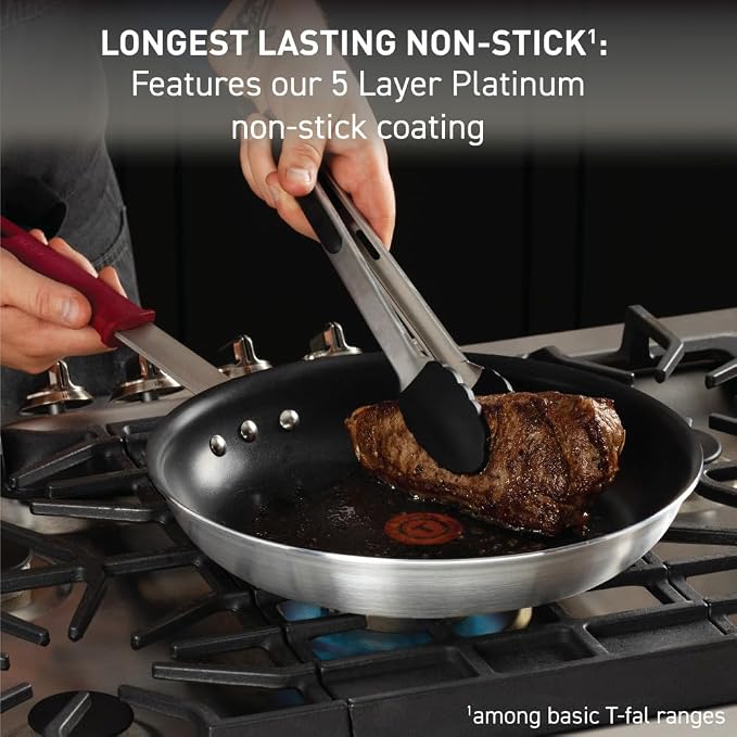 T-fal Professional VX3 Brushed Nonstick Fry Pan with Stainless Steel Handle 8.5Inch, Oven Broiler Safe 400F, Cookware, Pots and Pans, Skillet, Restaurant & Business Grade, Certified NSF and CBA, Black
