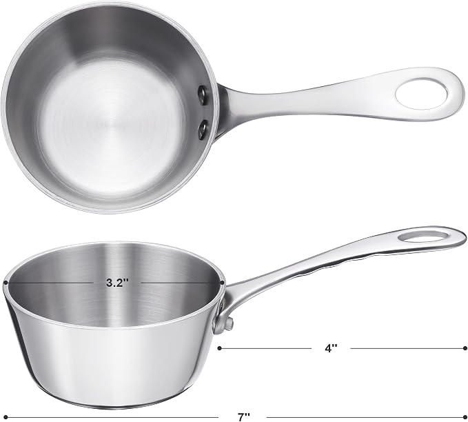 Mini Sauce Pan, Tri-Ply Stainless Steel Pot with Stay-Cool Handle Heating Sauce Gravy & Oil (5oz/150ml) - Silver