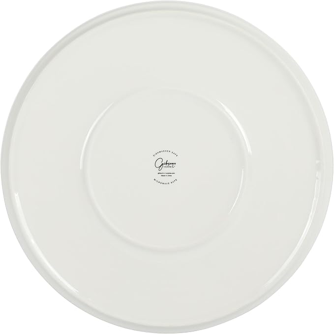Gibson Home Rothernberg 18-Piece Stackable Porcelain Dinnerware Set, Service for 6 – White Plates and Bowls, Microwave & Dishwasher Safe