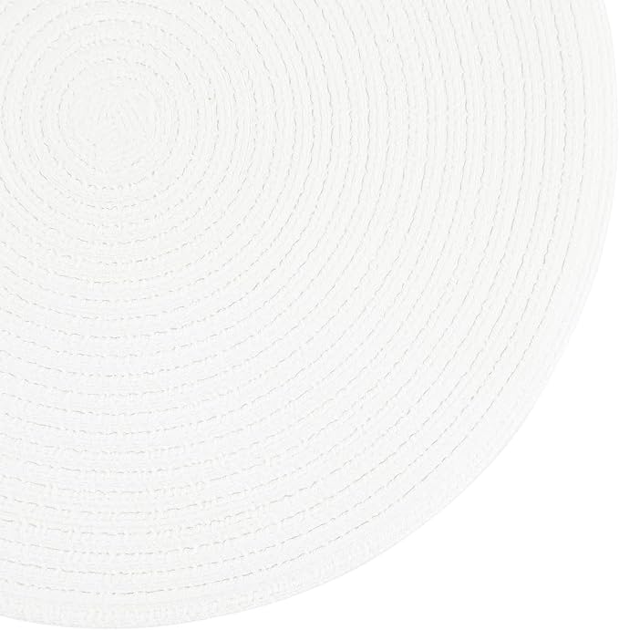 SHACOS Round Braided Placemats Set of 4 Washable Round Table Mats for Dining Table 15 inch (White, 4)