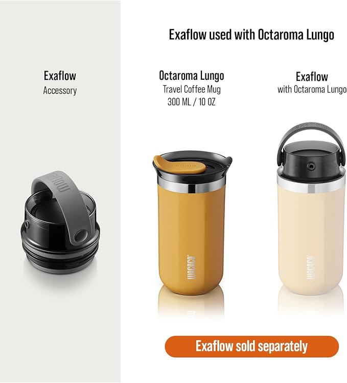 WACACO Octaroma Lungo Vacuum Insulated Coffee Mug, Double-wall Stainless Steel Travel Tumbler With Drinking Lid, 10 fl oz(300ml)， Amber Yellow
