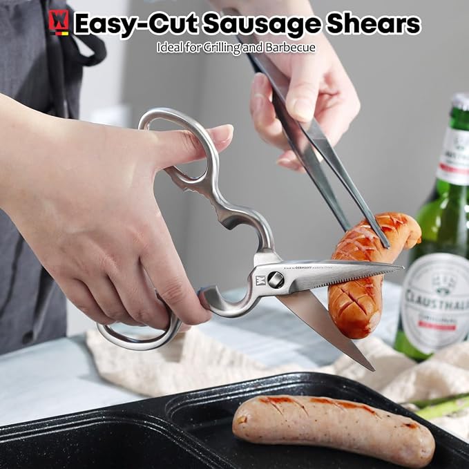 WAGENSTEIGER Kitchen Scissors, Multi-function Dishwasher Safe SUS403 Stainless Steel, Forged, Come Apart, Utility Shears, All Purpose for Cutting Food, Meat, Vegetable, Nutcracker (Food Scissors 1604)