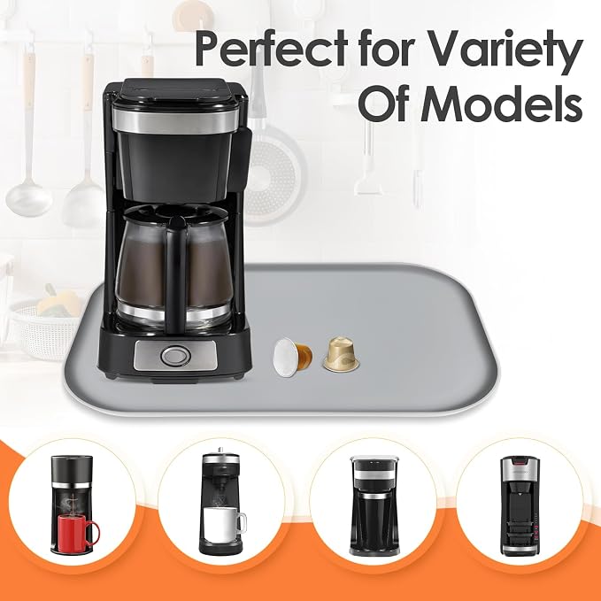 Silicone Coffee Maker Mat with Lip for Countertops, 17.4'' x 10.6'', Grey | Multi leak-proof coffee tray for countertop, non-slip silicone mat fits most coffee makers & espresso machines, wipe-clean