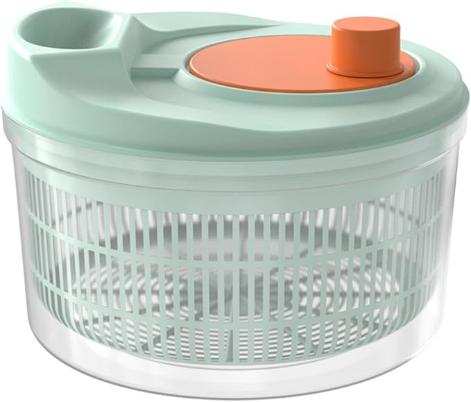 3L Salad Spinner, Manual Vegetable Washer & Fruit Dryer with Drainage Holes, Food Grade Plastic, Rotatable Kitchen Tool for Lettuce, Herbs, Greens Light Green