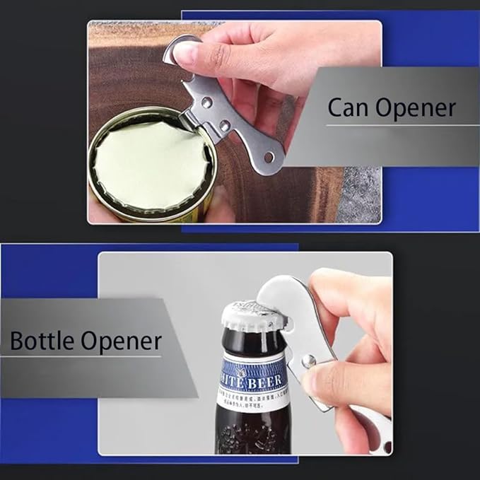 NACOLUS Can Opener Manual Stainless Steel Camping Can Opener, Portable Bottle Opener (2 Pieces) | stainless steel,3.8"extended grip,larger than P-38,sharp piercing blade,bottle opener,keyring hole,camping RV ready,portable