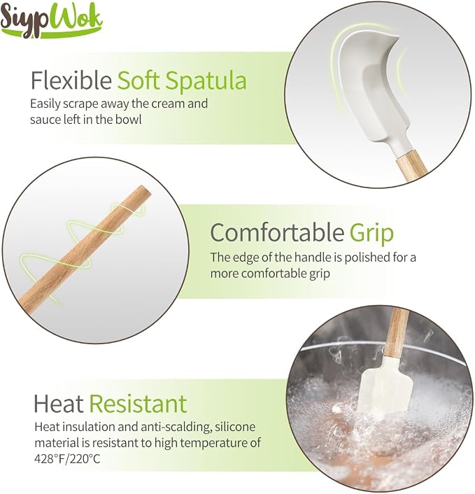 Silicone Spatula Set, Food Grade Rubber Spatula-4 Piece Nonstick Rubber Spatulas, Spoonula, Jar Scraper for Cooking, Baking, Mixing, Frosting - Heat Resistant Up to 600°F (4 Pcs Spatula Off-White)